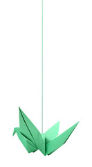 A green paper origami bird hanging © hachut