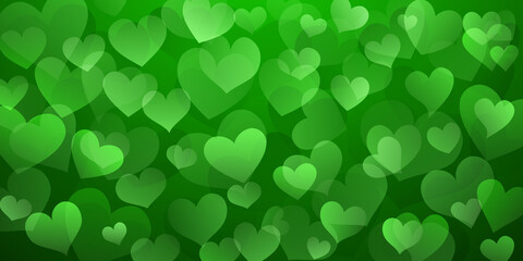 Background of translucent hearts in green colors. Valentine's day illustration