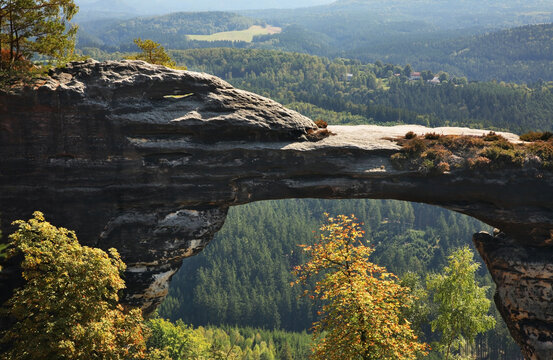 Pravcicka brana - Prebischtor Gate at Bohemian Switzerland - Elbe Sandstone Mountains near Hrensko. Bohemia. Czech Republic
