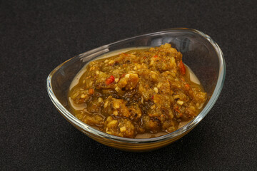 Green spicy sauce in the bowl