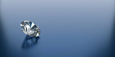 Diamond on reflected background and copy space, 3d illustration