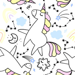 Seamless pattern with unicorns
