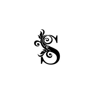 Golden Luxury Letter S logo icon, vintage design concept floral leaves