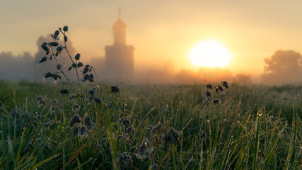 Old Russian orthodox church in early morning light