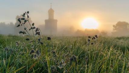 Old Russian orthodox church in early morning light