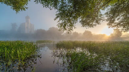 Old Russian orthodox church in early morning light