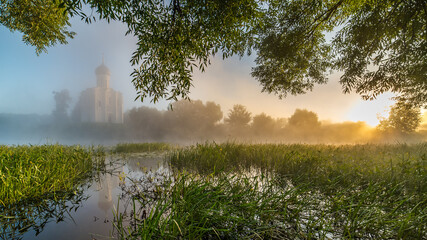 Old Russian orthodox church in early morning light