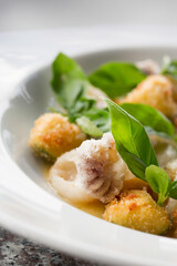 seafood with basil macro
