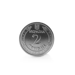 Ukrainian coin on white background. National currency