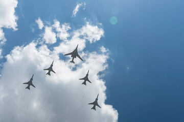 Moscow, June 24, 2020, military equipment in Moscow at the victory parade, military aviation, air part of the victory parade in Moscow over red square