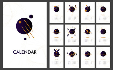 modern design of the calendar for 2021 with drawn geometric shapes and lines that resemble a futuristic building space and the future. Perfect for background invitations packaging and business. EPS 10
