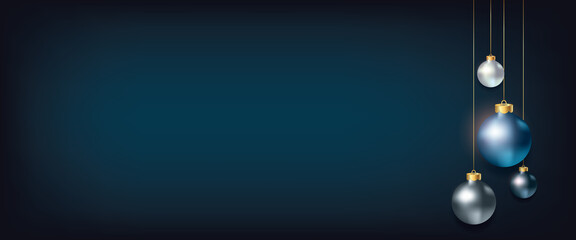 Merry Christmas and Happy New Year Background with blue ornaments