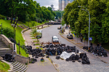KYIV, UKRAINE - JUNE 16, 2014 The central street of the city after the storming of the barricades...