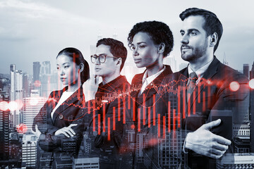Group of business colleagues in suits as a part of multinational corporate team working on...