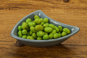 Spicy wasabi peanuts in the bowl