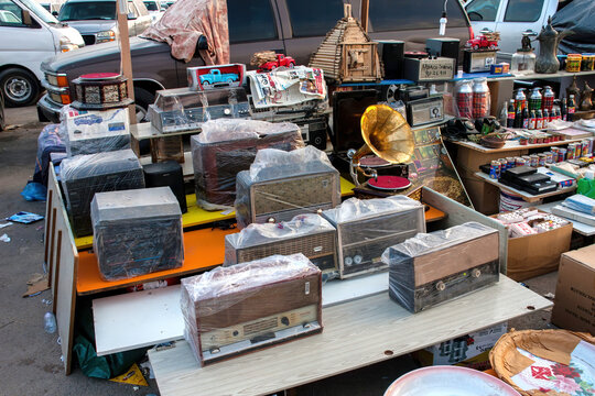 Riyadh, Saudi Arabia - February 10, 2018: Vintage radios on the market near Janadriyah Festival