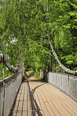 Cable-stayed bridge over Desna river near Troitsk town - Troitsky administrative okrug of federal city of Moscow. Russia