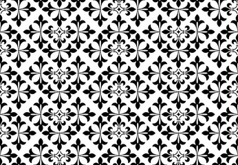 Flower geometric pattern. Seamless vector background. White and black ornament. Ornament for fabric, wallpaper, packaging. Decorative print