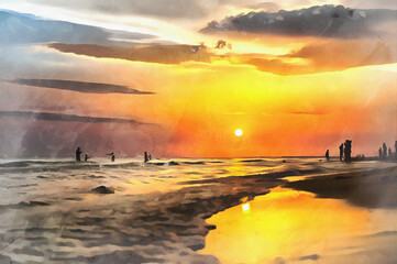 Sunset with beautiful clouds over the seashore