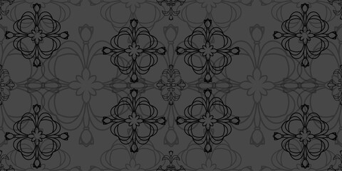 Black floral damsk onament seamless patternon color background. Design for fabric, apparel textile, book, interior, wallpaper