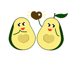 Two halves of one avocado on the background. Cartoon. Vector illustration.