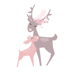 Mother deer and baby fawn