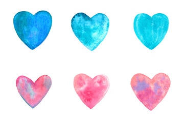 set of watercolor hearts six two