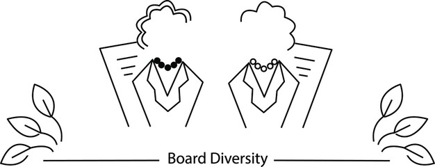 Board Diversity concept - female and minority diverse directors requirements. ESG concept of environmental, social and governance; sustainable development. Vector line art illustration 10 EPS