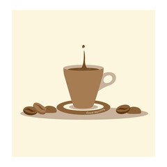 Cup of coffe, coffee neapolitan, good morning, wake up, coffee break. Drink, Breakfast cartoon concept. Good mood, energy drink. Flat vector illustration, isolated objects.