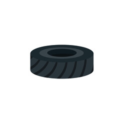 Old tire. Car element and tire service. Problem of urban garbage. Flat cartoon isolated on white