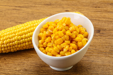 Sweet yellow corn in the bowl