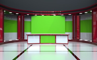 Backdrop For TV Shows .TV On Wall.3D Virtual News Studio Background, 3d illustration

