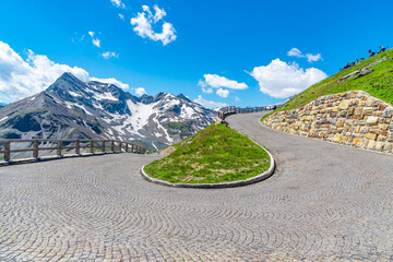 Mountain cobbled road serpentine