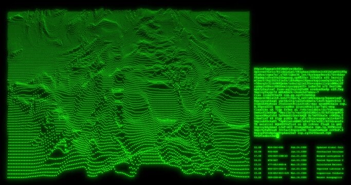 Abstract background with animation of growing diagrams and program code on a computer screen. Seamless loop animation.