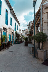 Ancient streets of the Cyprus city of Limassol, colonial architecture and intertwining of different civilizations