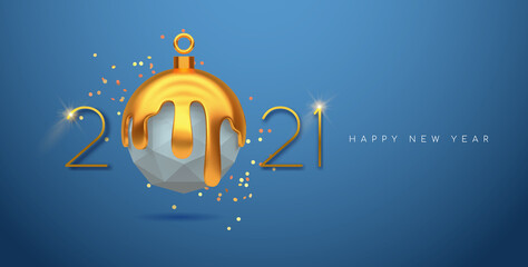 New year 2021 3d low poly gold melt ornament