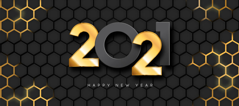 Happy New Year 2021 gold 3d futuristic luxury card