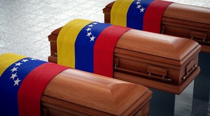 State funeral in Venezuela. Coffins in national pavilion.