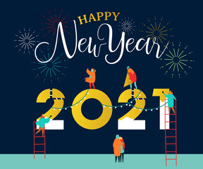 New Year 2021 card happy people friends together