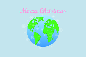 Planet in snowflakes, Merry Christmas on a light background, vector illustration