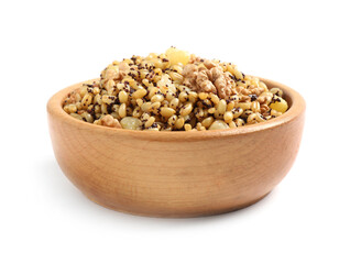 Traditional Christmas slavic dish kutia in bowl isolated on white