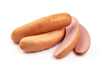 Boiled pork sausages, isolated on white background