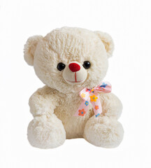 Toy teddy bear with a bow. Children's soft toy.
