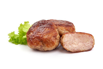 Grilled cutlets, fried meat balls, isolated on white background