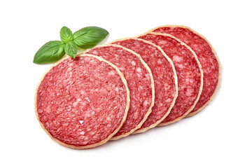 Salami with cheese, salami parmesano, isolated on white background