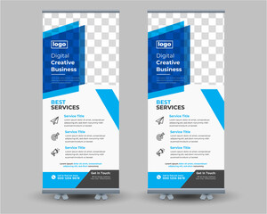 Corporate Rollup Banner, Blue Roll Up Banner template vector illustration, 