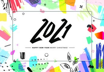 2021 Happy New Year trendy and minimalistic card or background.