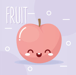 peach kawaii fruit with a smile with fruit lettering