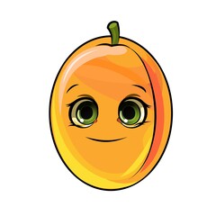 Apricot fruits. Face. The isolated object on a white background. Ripe. Cartoon flat style. Illustration. Smile. Vector