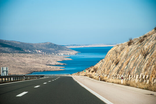 Higway in Croatia at Jasenice with seaside in the distance